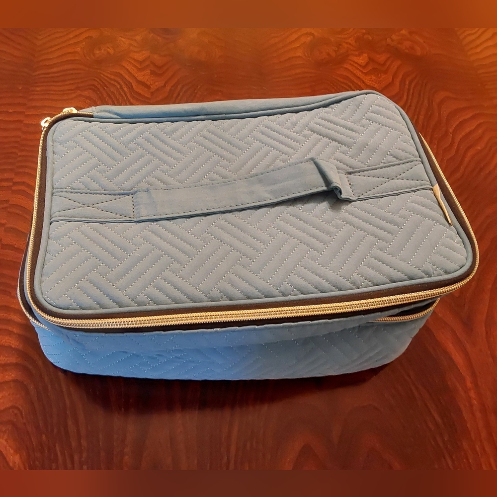 Elegant Quilted Light Blue Nail Care Bag